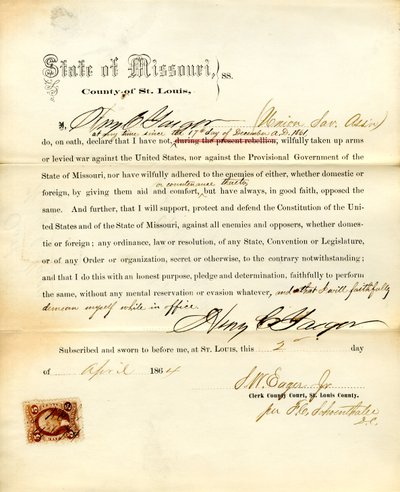 Serment de loyauté de Henry C. Yaeger du Missouri, Comté de St. Louis - H.C. Yaeger