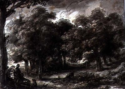 Paysage boisé, avec des personnages - H.F. 1751 1812 Aylesford