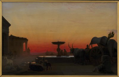 Une place à Ariccia, Italie. Après le coucher du soleil - H.J. Hammer