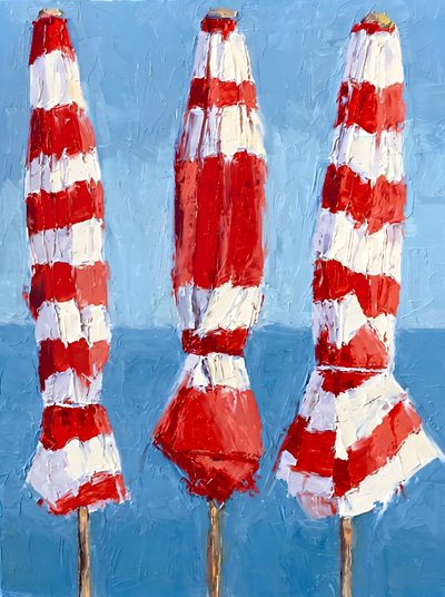 Parasols de plage rouges et blancs - HUGO