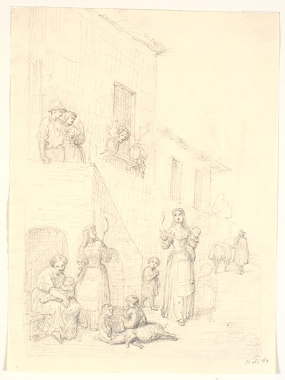 Femmes et enfants devant une maison italienne - H.W. Bissen
