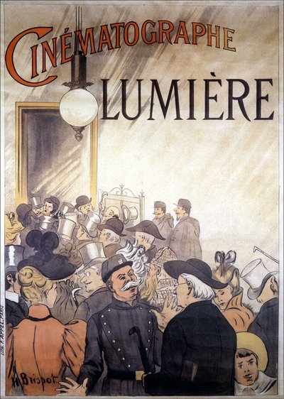 Affiche publicitaire par H. Brispot pour le cinématographe des frères Lumière, début du XXe siècle. - H. Brispot