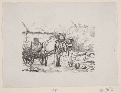 Un garçon décore un harnais de cheval avec des branches vertes - H. C. Henneberg