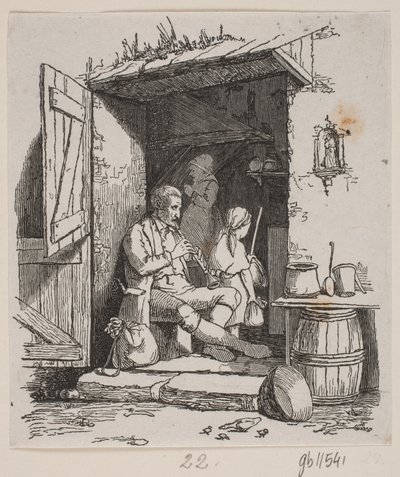 Un musicien italien assis dans une porte ouverte - H. C. Henneberg