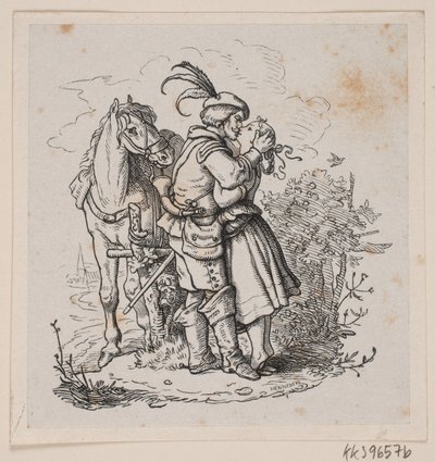 Un cavalier embrasse une jeune fille - H. C. Henneberg