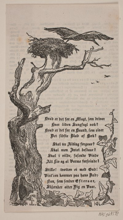 Encadrement avec nid de cigognes dans un chêne - H. C. Henneberg