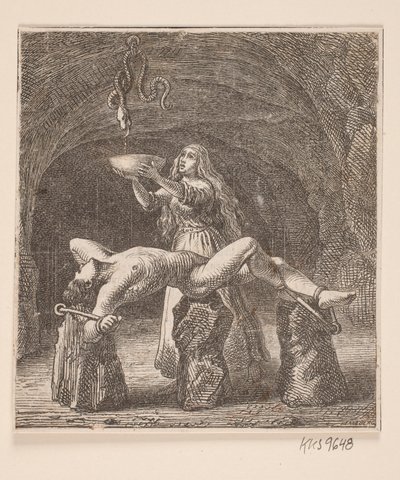 Sigyn tient le bol entre le serpent et Loki - H. C. Henneberg