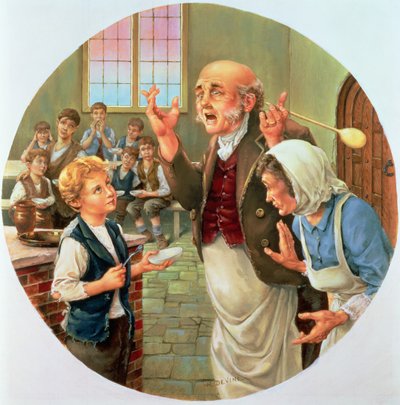 Oliver Twist demandant plus, du Monde de Charles Dickens, plus tard réalisé en assiette Spode - H. Devine