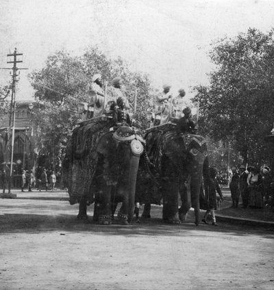 Une princesse pendjabi chevauchant un éléphant dans une procession, Delhi, Inde, années 1900 - H. Hands and Son
