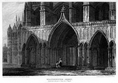 Porche nord avec une partie de la chapelle Henri VII, abbaye de Westminster, Londres, 1815 - H. Hobson