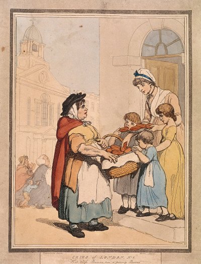 Hot cross Bunns two a penny Bunns, planche VIII des Cries of London, 1799 - H Merke