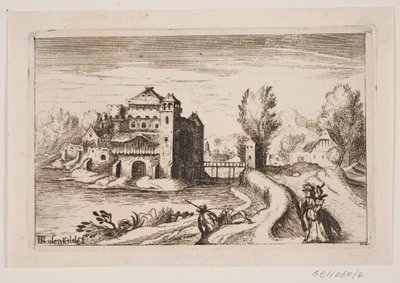 Paysage fluvial avec château sur une colline - H. Rosenkilde