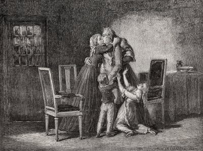 Les Adieux de la famille royale, 20 janvier 1793, gravé par Carbonneau, de 