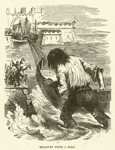Gulliver trouve un bateau (gravure) - after Hablot Knight Browne
