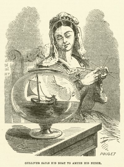 Gulliver navigue son bateau pour amuser sa nourrice - after Hablot Knight Browne
