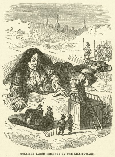 Gulliver fait prisonnier par les Lilliputiens (gravure) - after Hablot Knight Browne