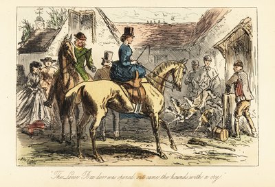 Chasseurs et femmes regardant les chiens de chasse sortir d