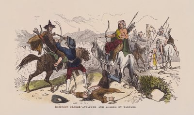 Robinson Crusoé attaqué et volé par des Tartares - after Hablot Knight Browne
