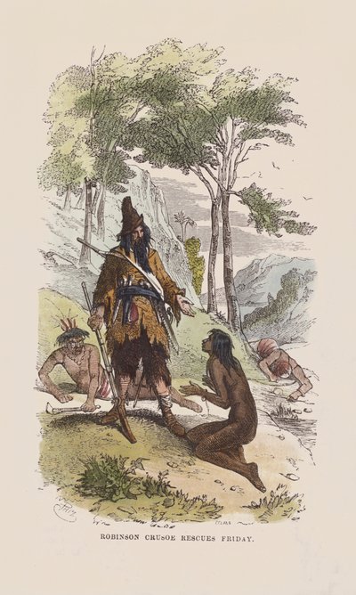 Robinson sauve Vendredi - after Hablot Knight Browne