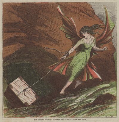 La femme volante retire les provisions du navire - after Hablot Knight Browne