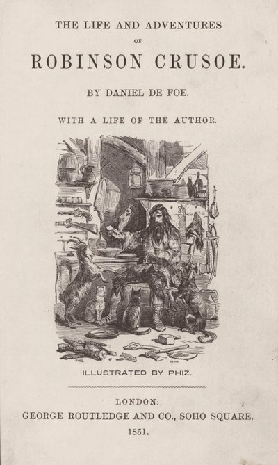 Page de titre pour La Vie et les Aventures de Robinson Crusoé - after Hablot Knight Browne