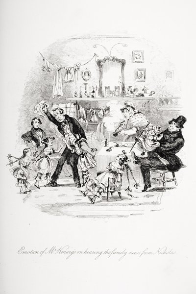 Émotion de M. Kenwigs en entendant les nouvelles familiales de Nicholas, illustration de 