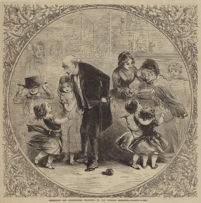 Grand-père et grand-mère accueillis par les jeunes générations - Hablot Knight Browne