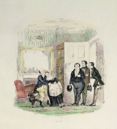 M. Pickwick est trouvé par ses amis avec Mme Bardell dans ses bras, illustration des 