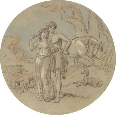 Un des dix-huit dessins pour une série de plaques illustrant Vénus et Adonis - Hablot Knight Browne