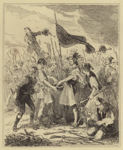 Émeutiers baignant les mains de leur porte-étendard dans le sang - Hablot Knight Browne