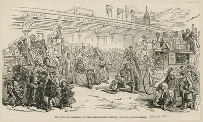 La ruée vers les omnibus au terminus du chemin de fer sud-est, London Bridge - Hablot Knight Browne