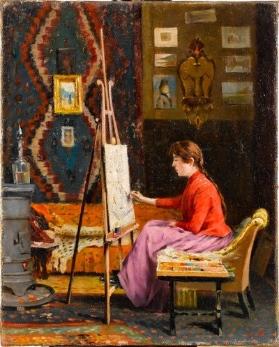 Jeune fille peintre dans son atelier - Halil Pasha