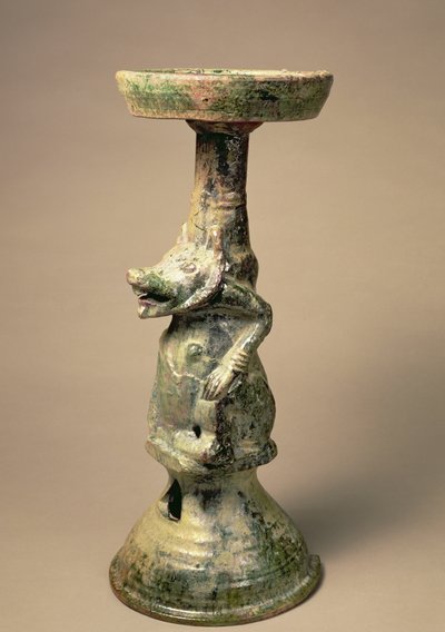 Lampe en poterie chinoise ancienne, artefact funéraire, dynastie Han, 25-220 AD - Han Dynasty Chinese School