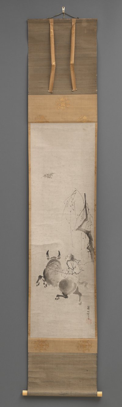 Taureau et cavalier, début du XVIIe-fin du XIXe siècle (rouleau suspendu : encre sur papier) - Hanabusa Itcho