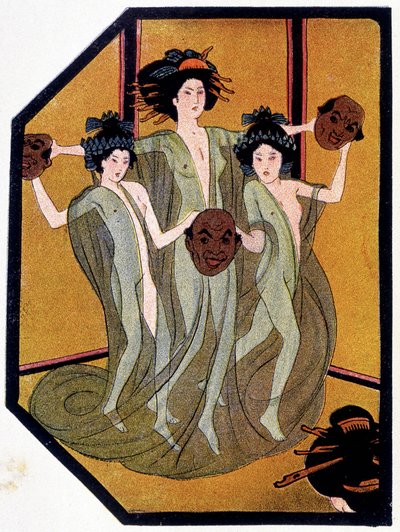 Entrée des jeunes japonaises - dans « Poupée japonaise » par Félicien Champsaur, ill. Hanafusa Itcho, Paris - Hanabusa Itcho