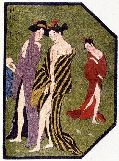 Jeunes femmes japonaises sortant du bain - dans « Poupée japonaise » par Félicien Champsaur, ill. Hanafusa Itcho, Paris - Hanabusa Itcho