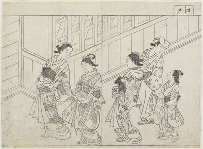 Cinq prostituées devant une maison - Hanabusa Shigenobu