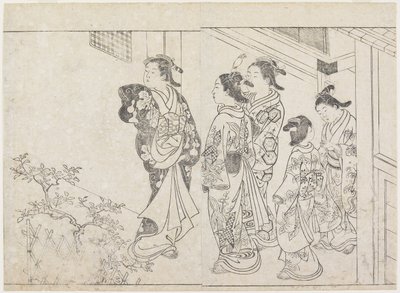 Cinq prostituées dans une cour, début des années 1770 - Hanabusa Shigenobu