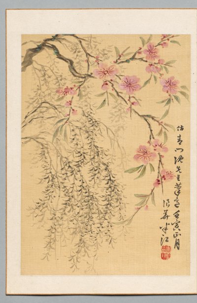 Fleurs de pêcher et saules, 1842 - Hanko Okada