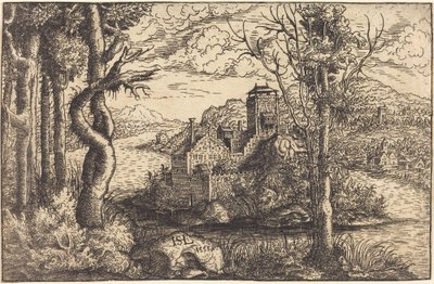 Vue sur une rivière avec un château sur une île - Hanns Lautensack