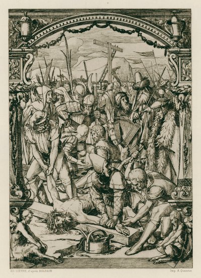 Jésus-Christ, cloué sur la croix (gravure) - Hans (after) Holbein the Younger