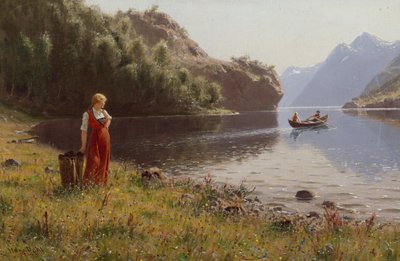 Femme dans un paysage de fjord - Hans Andreas Dahl