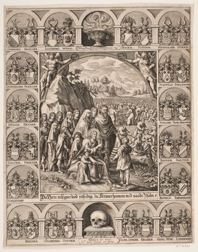 Le Christ nourrit les 5000. Entouré des armoiries de Jørgen Vind - Hans Andreas Greys