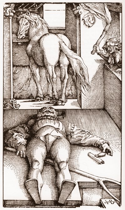 Le palefrenier ensorcelé - (Palefrenier endormi et sorcière) gravure sur bois par Hans Baldung Grien (1485-1544) vers 1544 - Hans Baldung Grien