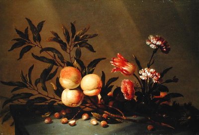 Nature morte de pêches et de fleurs, 1641 - Hans Bollongier
