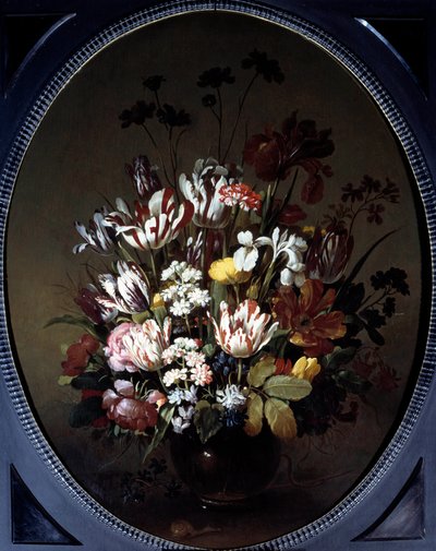 Vase de fleurs. Peinture par Hans Bollongier (v.1600-ap. 1644), Éc. Hol. Huile sur toile. Dim: 0,83 X 0,68m. Chalon-Sur-Saône, Musée Denon - Hans Bollongier