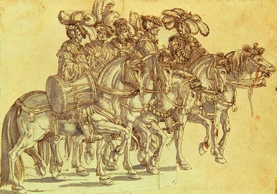 Cinq tambours à cheval, c.1500 - Hans Burgkmair