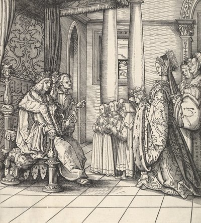 Le Roi Blanc Recevant Sa Fille Marguerite et les Enfants du Roi Philippe, de Der Weisskunig, 1514-16 - Hans Burgkmair