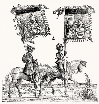 Deux chevaliers montés, de la Procession Triomphale de Maximilien, c.1516-18 - Hans Burgkmair