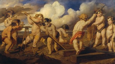 Putti construisant une voie ferrée - Hans Canon